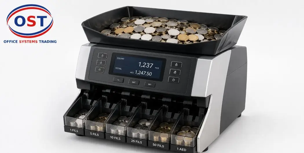 coin-counter-hopper-display-sorting-trays Coin counting machine hopper, digital display, and denomination sorting trays