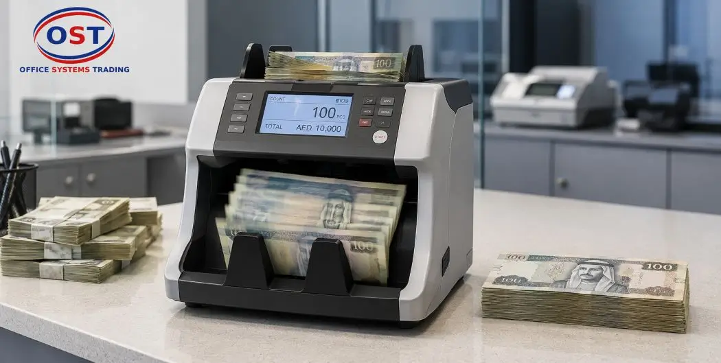 currency-counting-machine-uae-dirhams Currency counting and sorting machine processing UAE Dirham banknotes